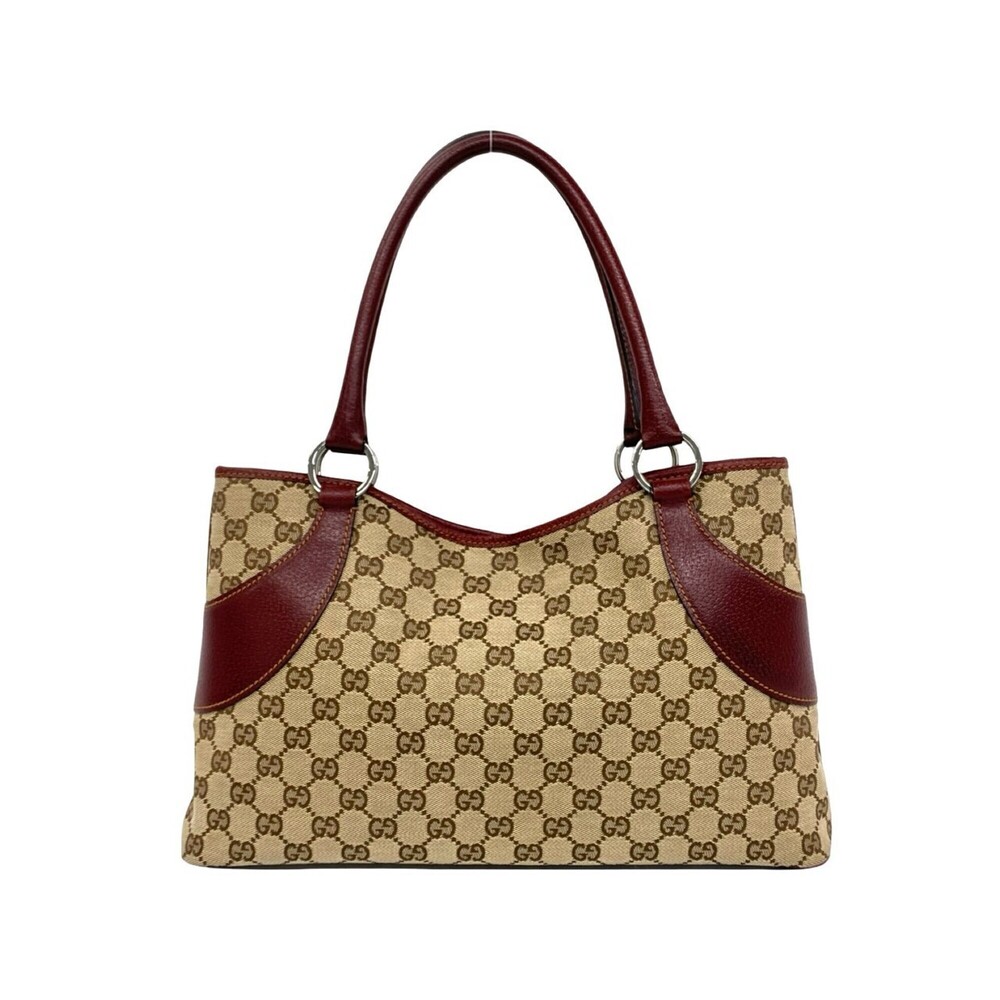 GUCCI GG Logo Pattern Canvas Leather Tote Bag Handbag Semi-Shoulder Brown 17322